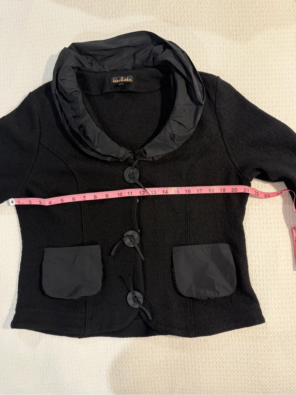 Jane and John Tricotto Black Ruffle-Collar Blazer with Patch Pockets Size XL - Picture 12 of 16